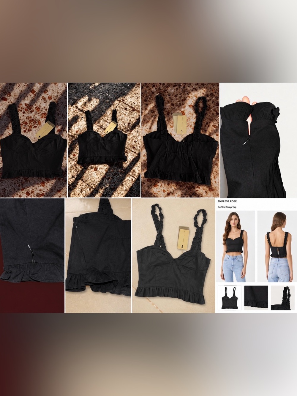 Endless Rose NWT | Black Ruffle Bustier Corset Crop Top Sweetheart w/ Zipper